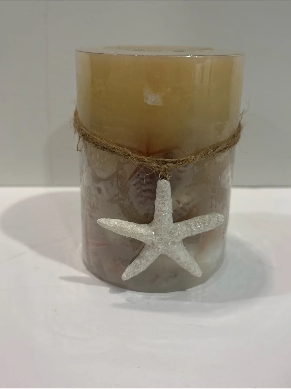 Pier 1 Imports Coconut Isles Seashell Starfish 4”Pillar Candle Discontinued NWT